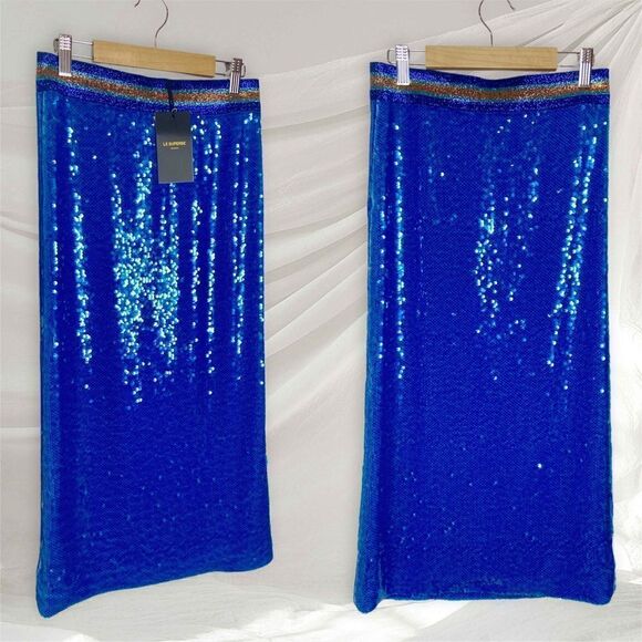 NWT Le Superbe Liza Skirt in Blue Sequin Shine - Picture 3 of 11